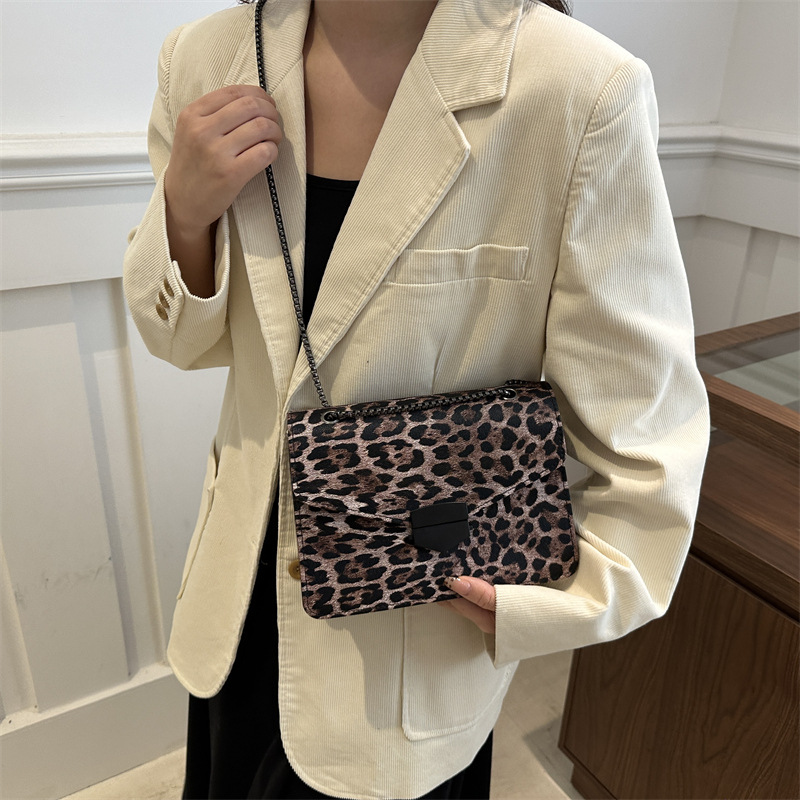 The 2025 new style of fashionable, trendy, textured and shaped small square bag, European and American retro leopard print single-shoulder bag, chain crossbody bag is in vogue Specification drawing
