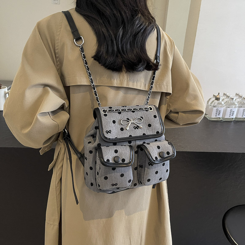 Simple polka dot small backpack for women, 2025 new style canvas single-shoulder bag, niche design, versatile crossbody bag for commuting Specification drawing