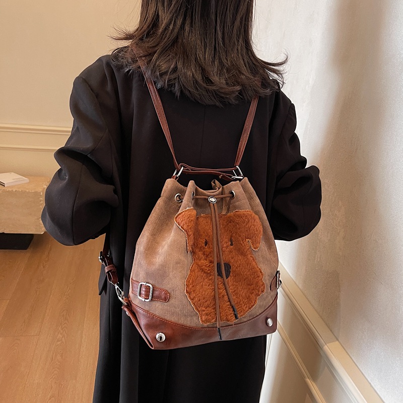 Cute and versatile crossbody bag for commuting, plush and adorable dog tote bag, large-capacity backpack with Korean school style Specification drawing