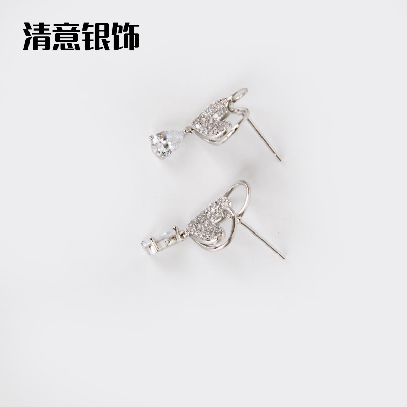 清意银饰韩版气质时尚微镶锆石爱心流苏耳钉精致温柔百搭高级感耳环批发