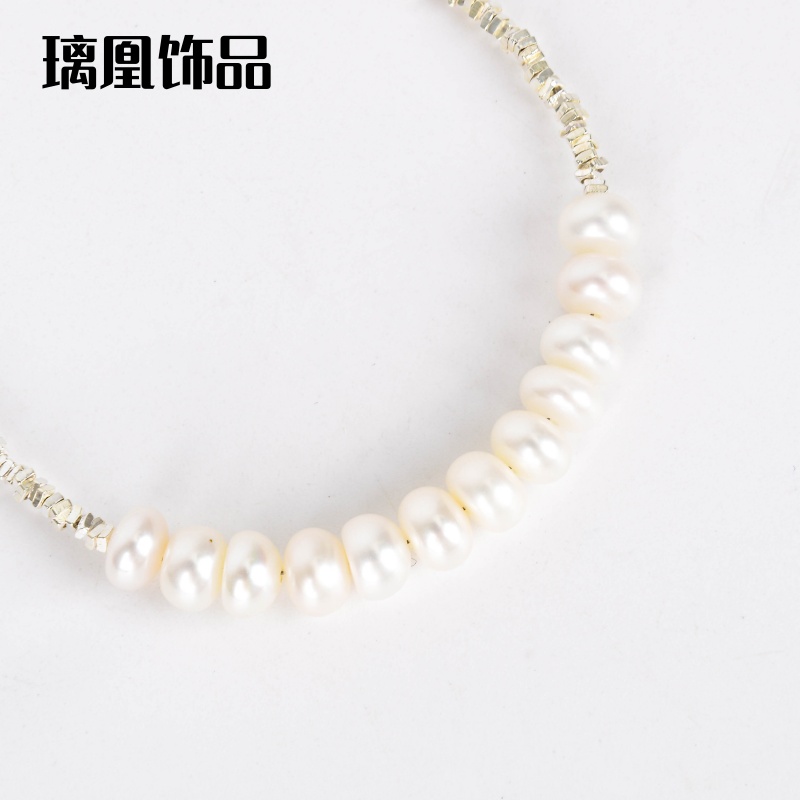 Lihuang Jewelry French high-quality natural freshwater rice grain Pearl S925 silver gold-plated beaded niche necklace bracelet for women Item Picture