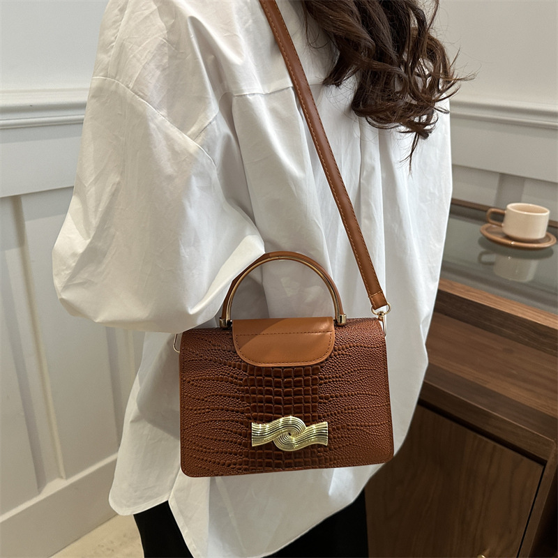 2025 Stone-patterned new Korean-style retro and stylish spring fashion simple crossbody single-shoulder hand-carry small square women's bag Specification drawing