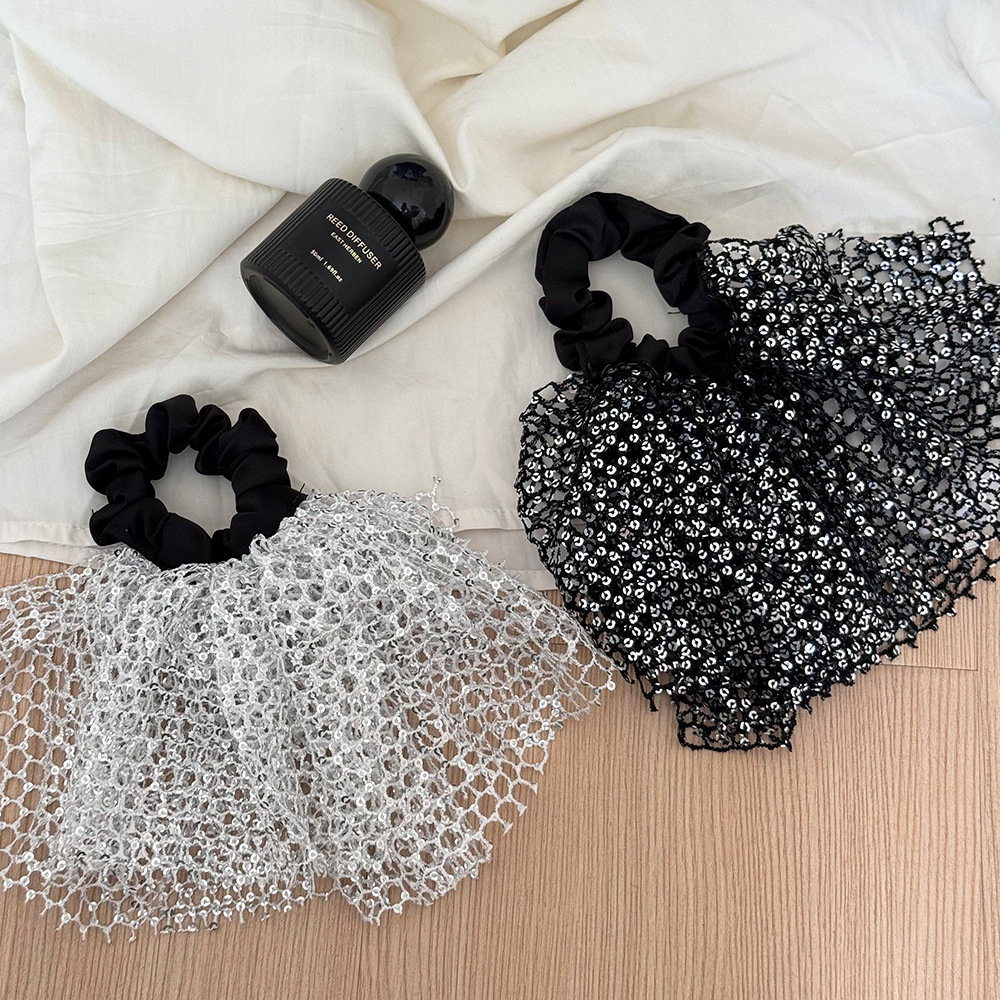 The same style as the blogger's shiny silk hair band, French cut-out sequined skirt hem, ballet-style sweet hair accessory, leather band tied hair tie, for girls full figure