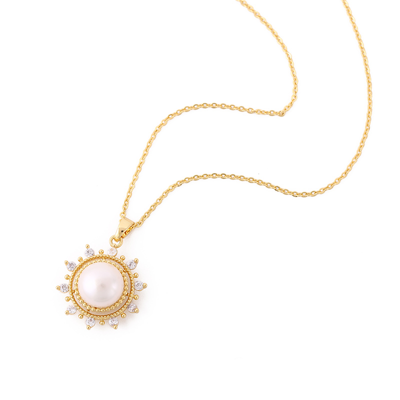 雅思比黛 太阳花吊坠法式优雅轻奢天然淡水珍珠项链 锁骨链
