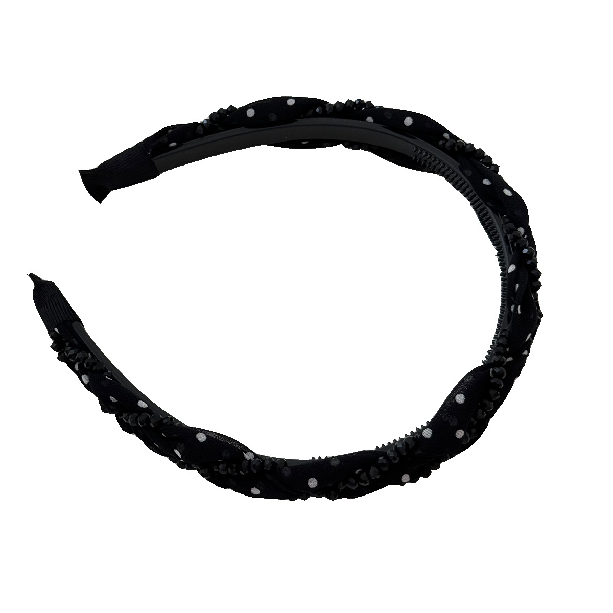 Fashionable retro polka dot crystal wrapped headband for women, 2025 new style, high-end close-toothed broken hair headband, hairpin and hair accessory Item Picture
