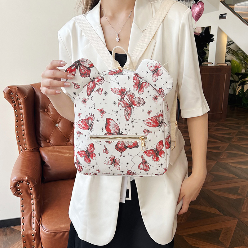 Korean style personalized casual tote bag for women 2025 Spring Niche new fashion college style butterfly print backpack details Picture