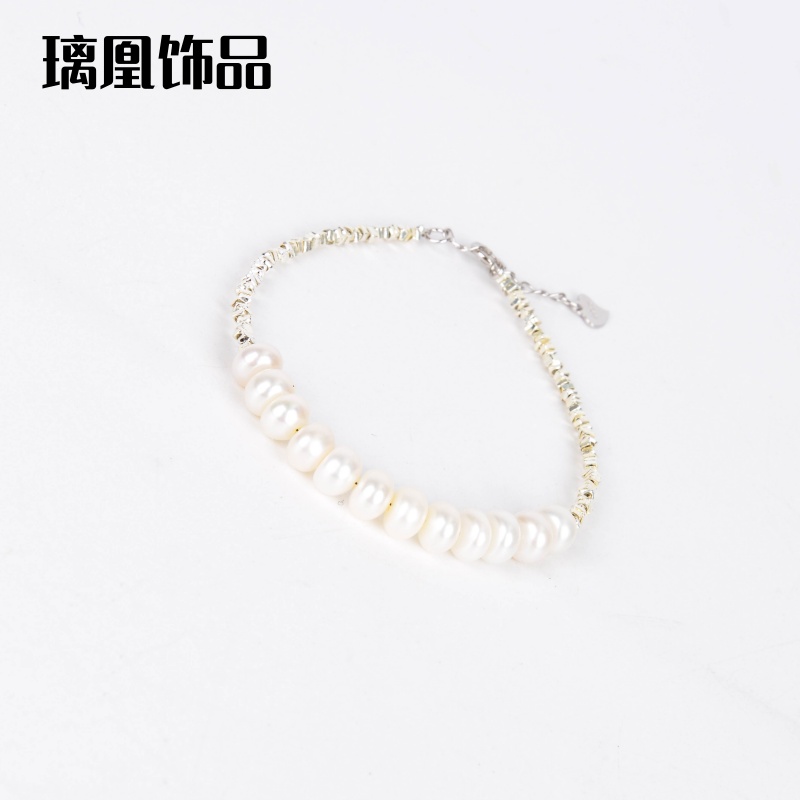 Lihuang Jewelry French high-quality natural freshwater rice grain Pearl S925 silver gold-plated beaded niche necklace bracelet for women Specification image