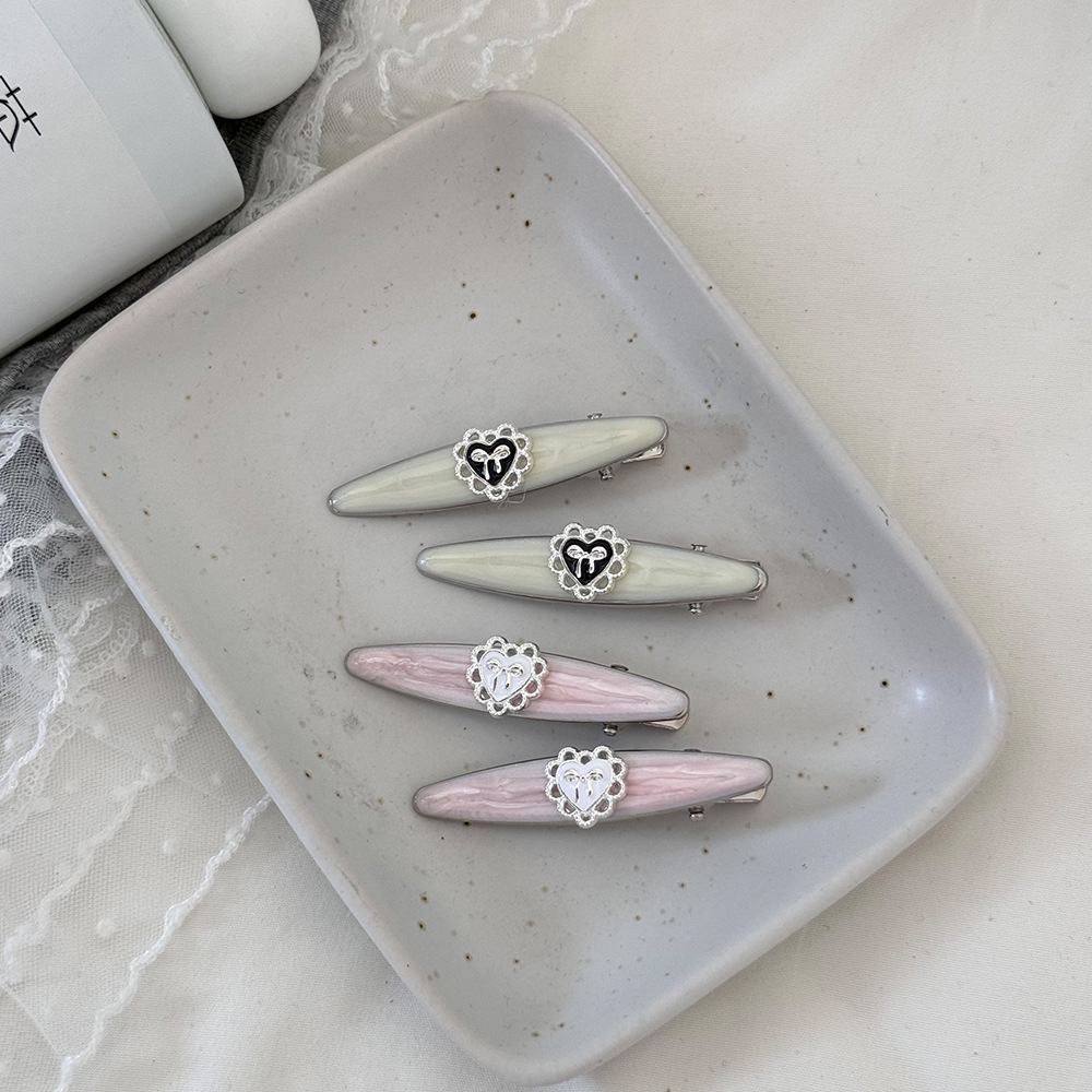 Pink, sweet, oiling, lace, heart-shaped hair clips, side clips, exquisite and high-end style, bangs, hair clips, hair accessories for girls full figure