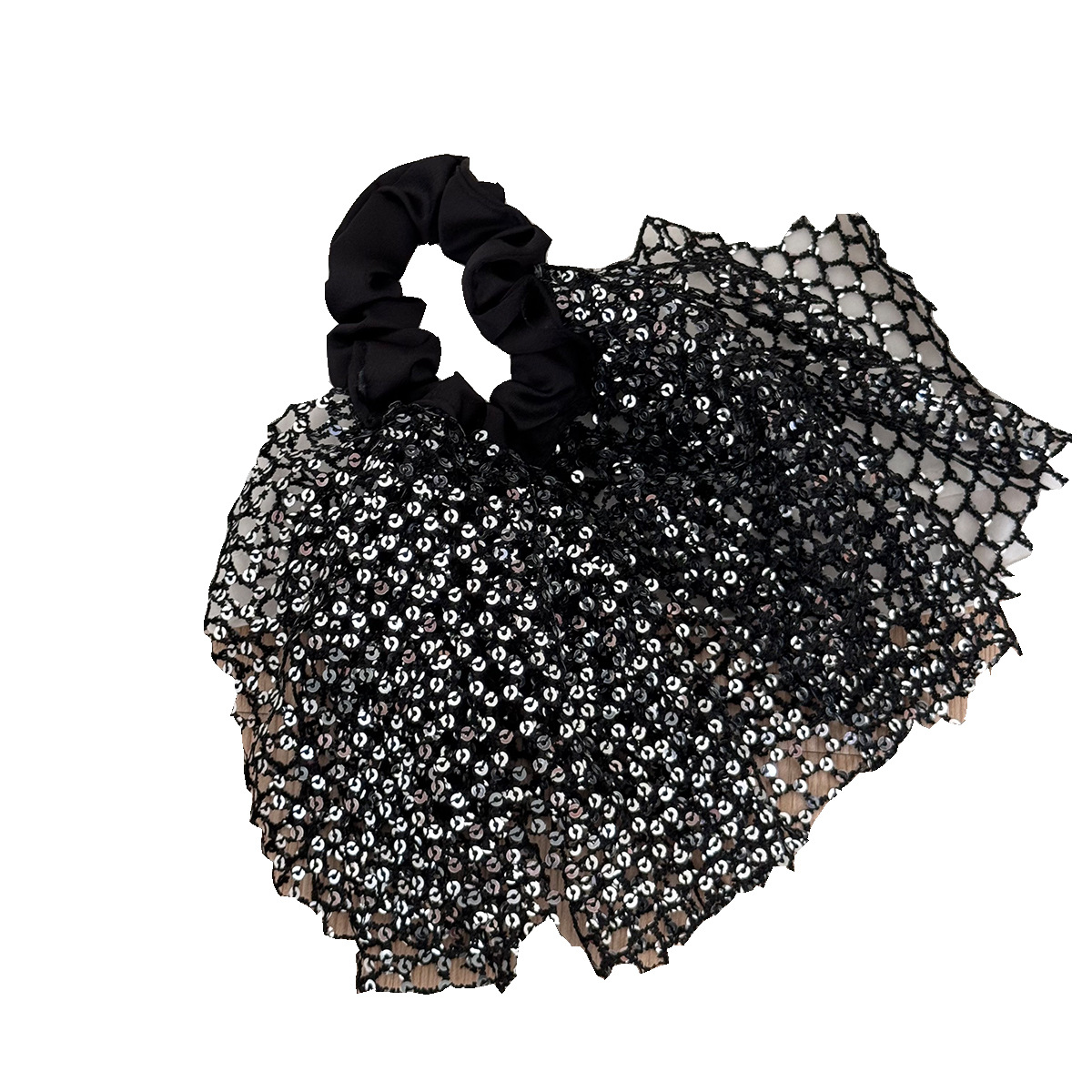 The same style as the blogger's shiny silk hair band, French cut-out sequined skirt hem, ballet-style sweet hair accessory, leather band tied hair tie, for girls Item Picture