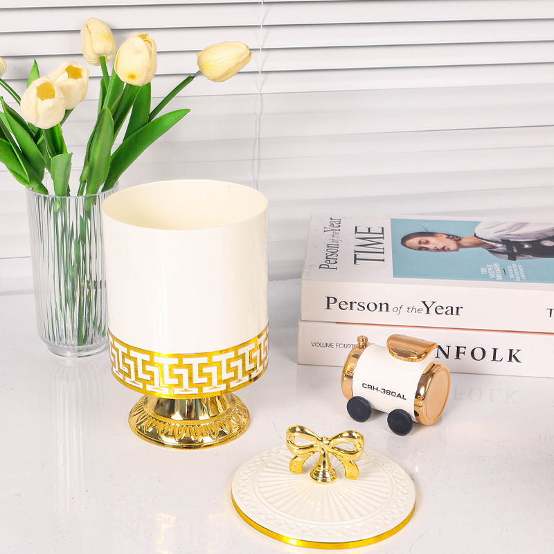 X10-6897-2A Cross-border merchant white European retro high-footed gilded candy jar, seasoning jar, nut jar, light luxury European jar, storage jar Specification image