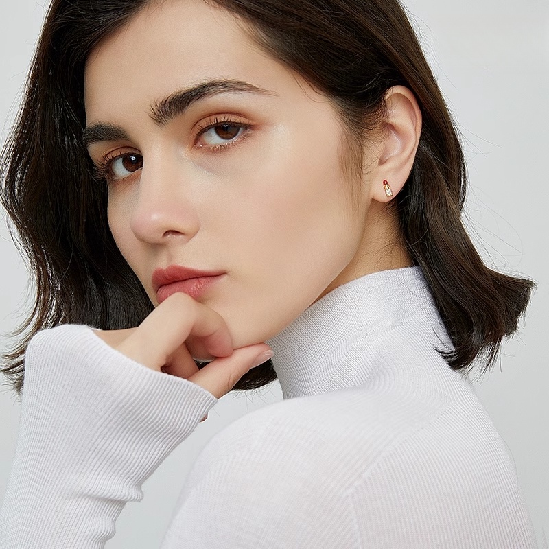 旭晖品牌精致轻奢铜镀真金镶锆石925银针口红气质耳钉