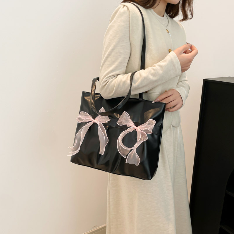 2025 New school-style bow tote bag, large-capacity pleated single-shoulder bag, cute and sweet bag for women Specification drawing