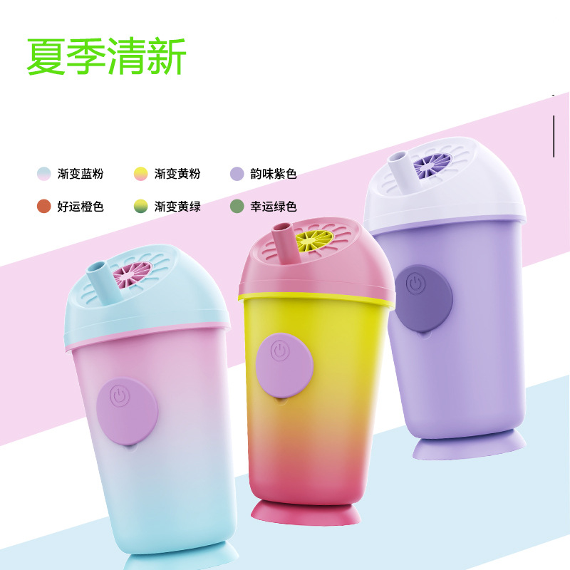 2025 Cross-border new product milk tea cup spray fan, high-speed spray water replenishment, soft sound operation, five-speed adjustment, rapid cooling batch pic 2
