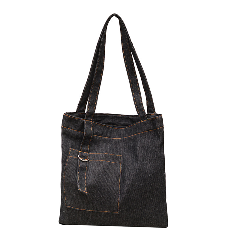 Cross-border retro denim bag, women's large-capacity single-shoulder hand-carry shopping bag, niche artistic casual and versatile tote bag Item Picture