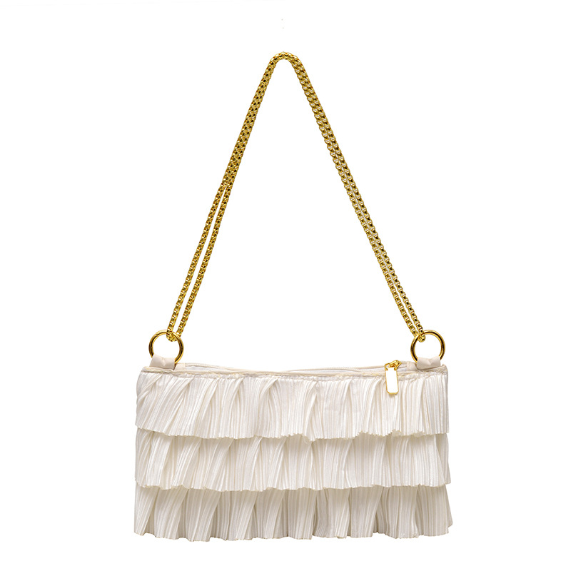 2025 High-end women's crossbody bag, a new French retro pleated lace fashionable commuting single-shoulder handbag Item Picture