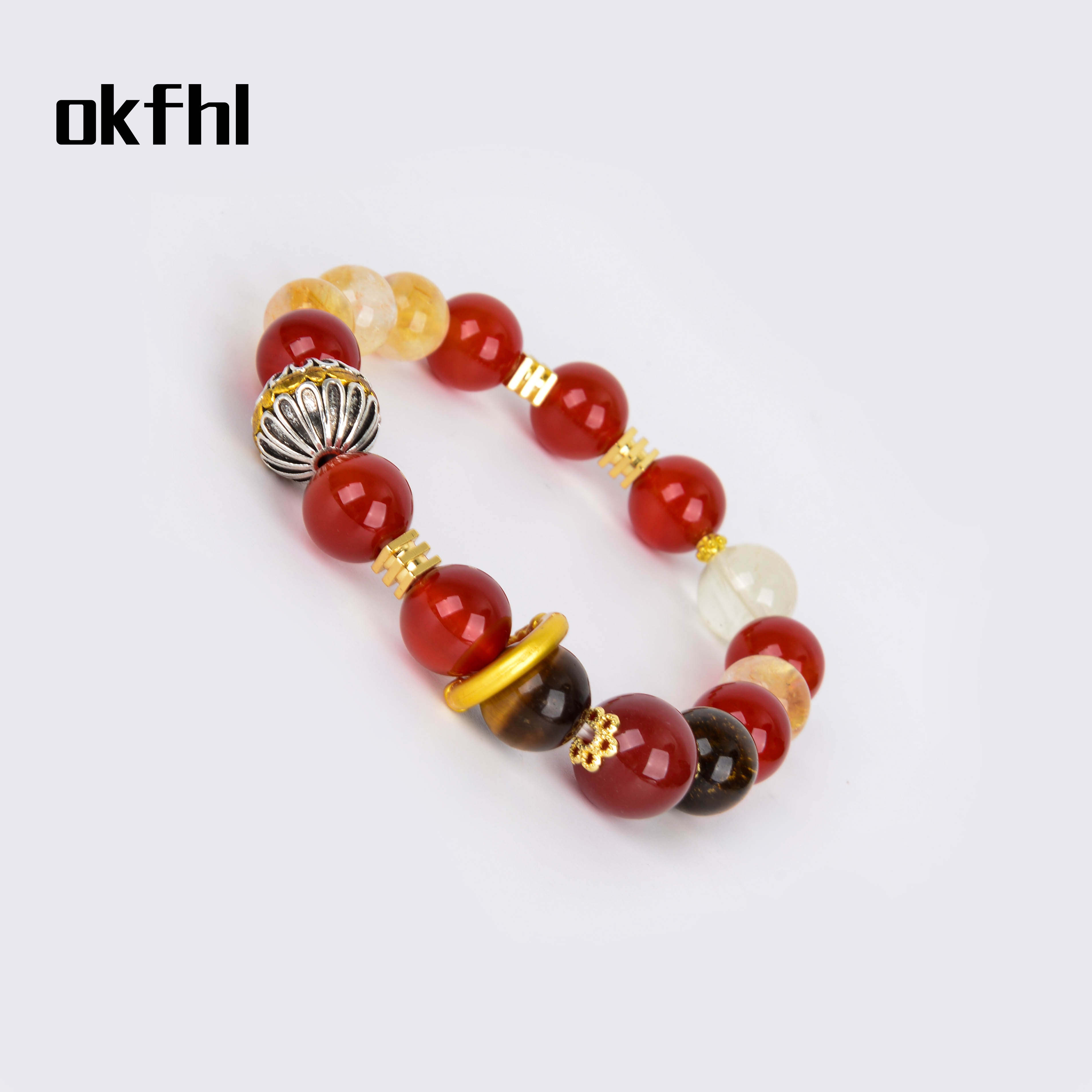 okfhl跨境热卖天然石水晶手串茶色咖啡玛瑙8mm手链情侣友谊能量手串女细节图