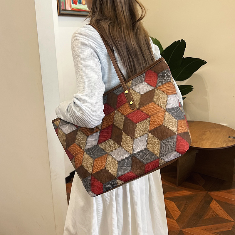 New single-shoulder bag, soft PU leather large bag, women's fashion, large-capacity textured tote women's bag handbag details Picture