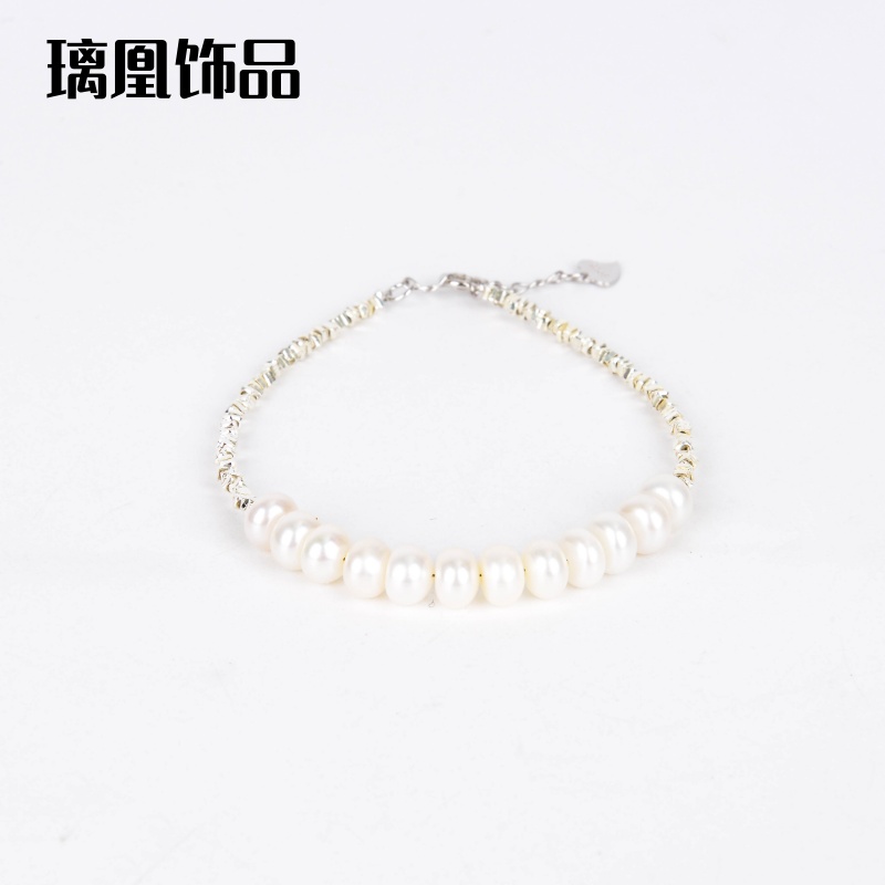 Lihuang Jewelry French high-quality natural freshwater rice grain Pearl S925 silver gold-plated beaded niche necklace bracelet for women details Picture