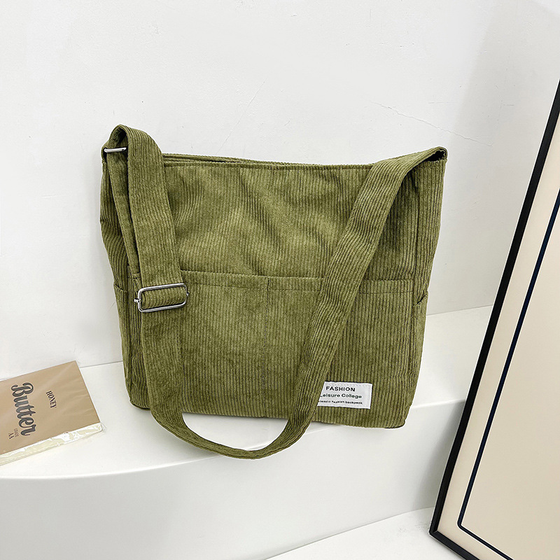 Cross-border corduroy women's bag 2025 Spring New large-capacity handbag, Korean simple single-shoulder crossbody bag full figure