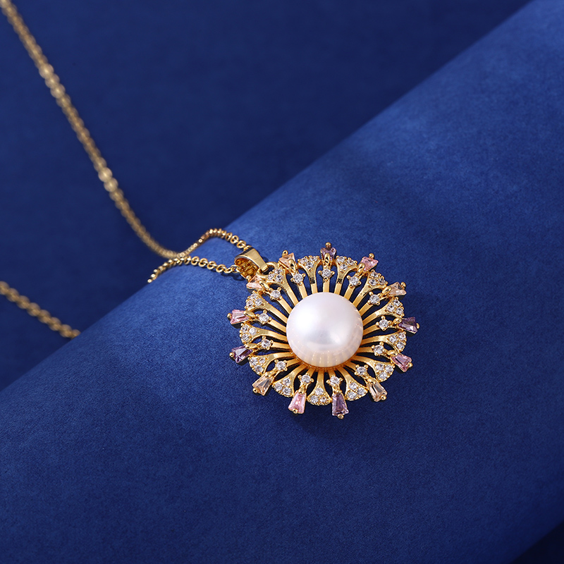 雅思比黛DIY配件天然珍珠S925纯银时尚新款彩锆石吊坠托银饰配11-13mm圆扁淡水珍珠