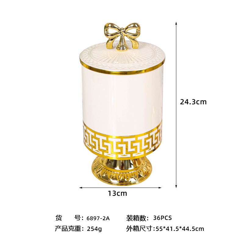 X10-6897-2A Cross-border merchant white European retro high-footed gilded candy jar, seasoning jar, nut jar, light luxury European jar, storage jar Application Scenario