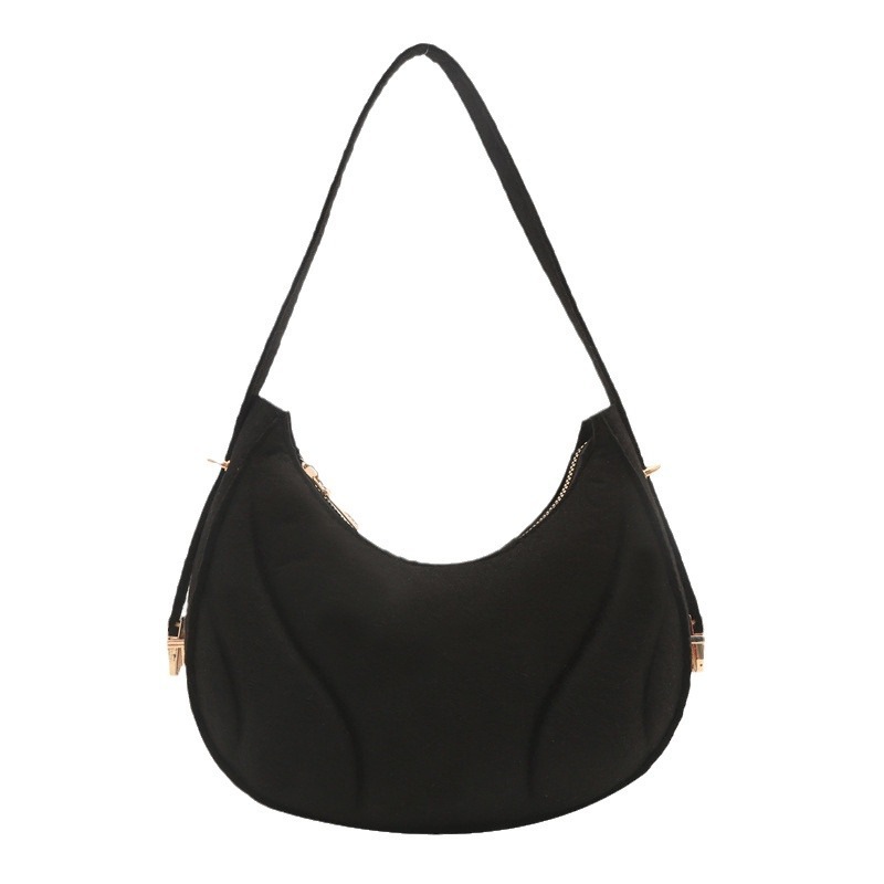 Fashionable solid color embossed underarm baguette bag for women, a new trendy and high-end style, versatile felt dumpling bag Item Picture
