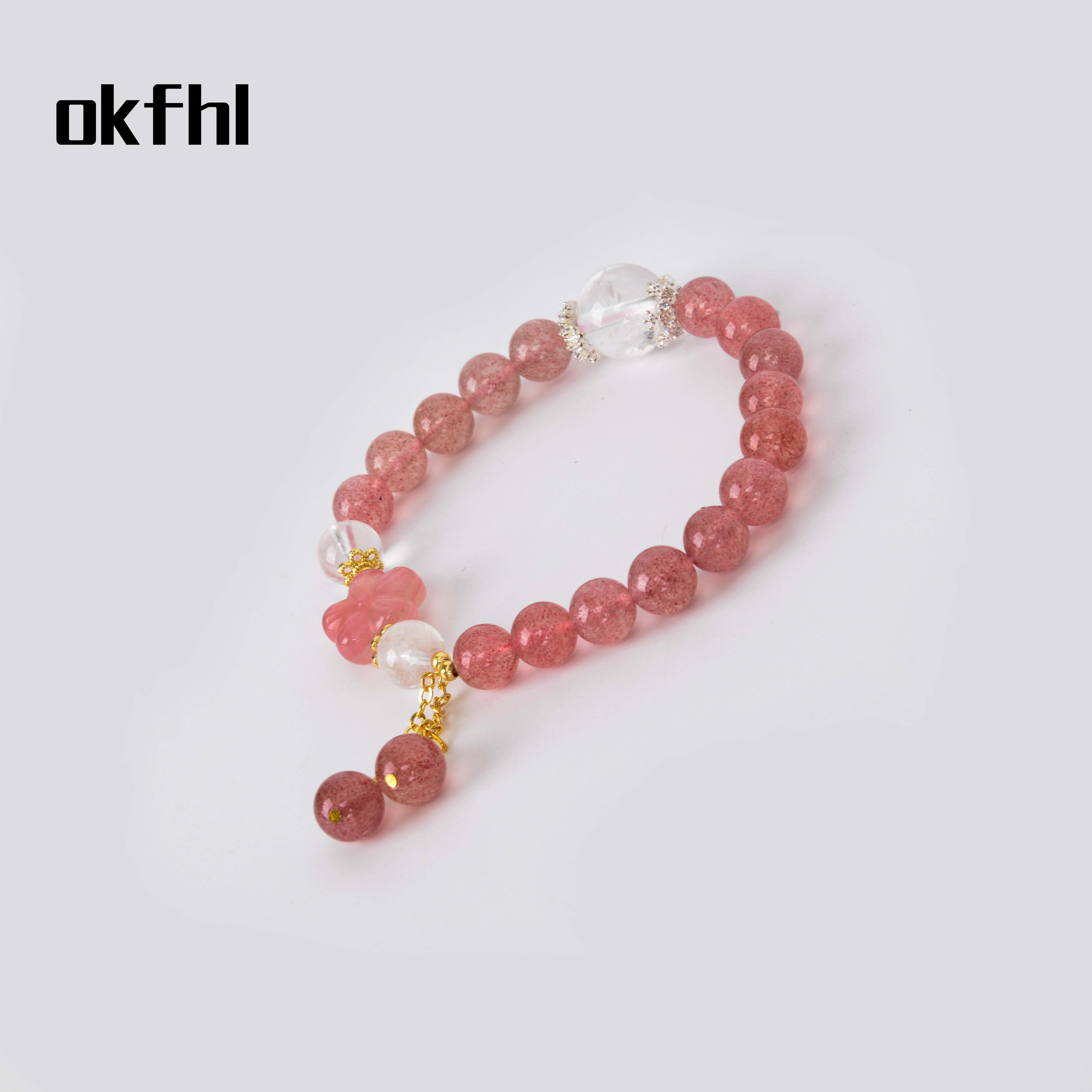 手链/水晶手链/饰品/红绳/五花手链白底实物图