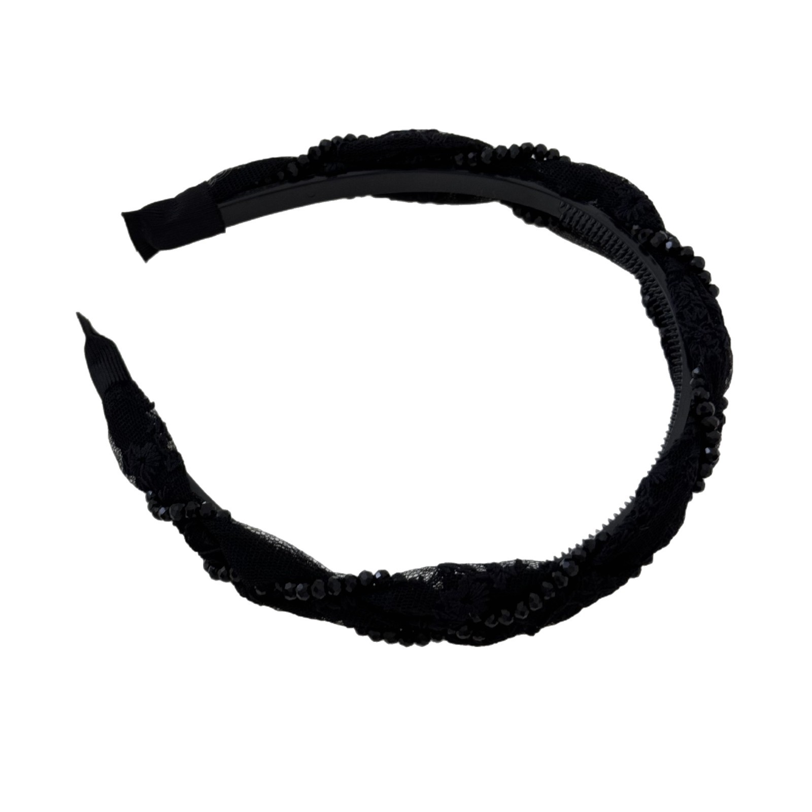 Korean vacation-style summer hair band, versatile and elegant, sweet girl braided braid sequined headwear, simple high skull top Item Picture