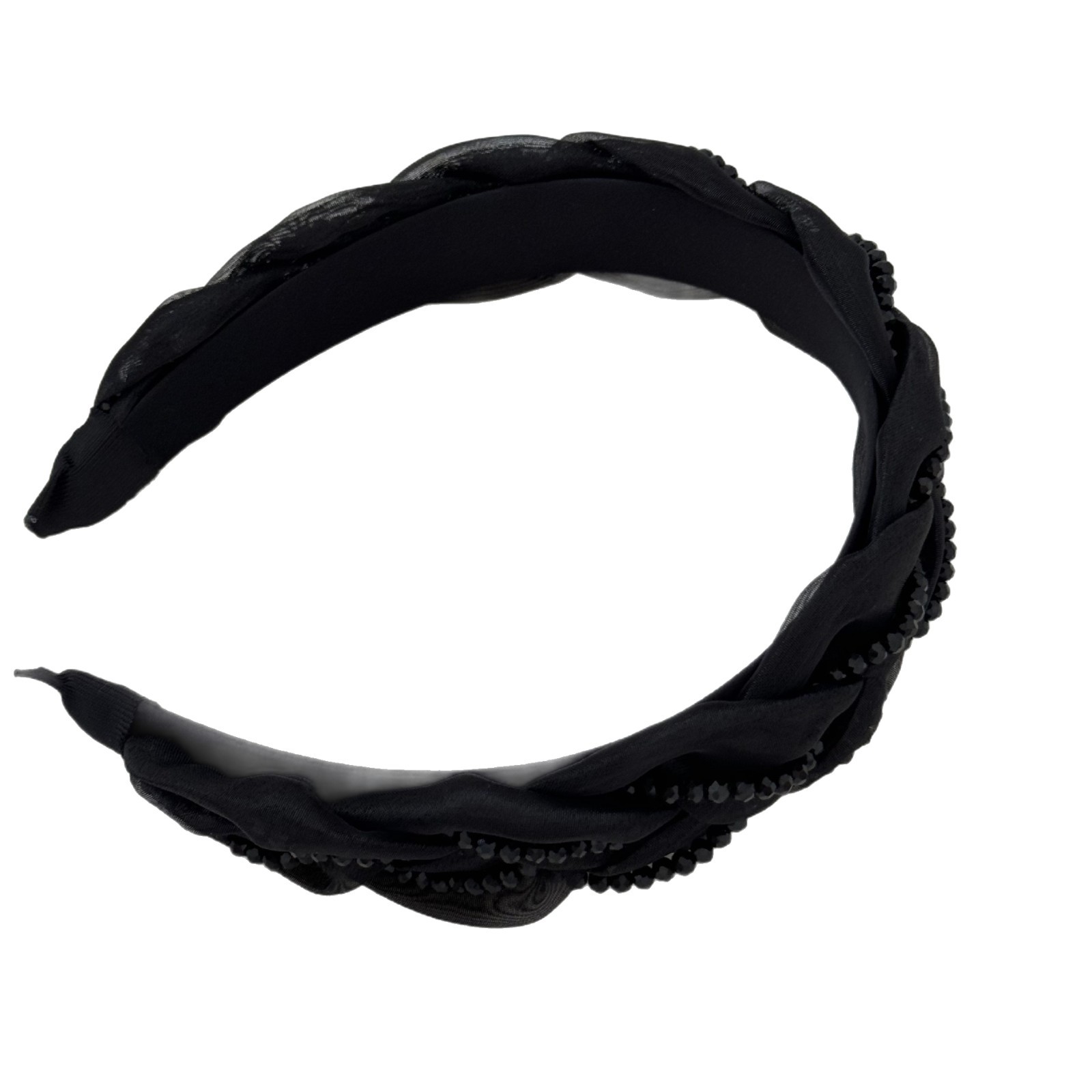 Summer's new shiny crystal blue organza braided heavy headband, retro and elegant wide headband Item Picture