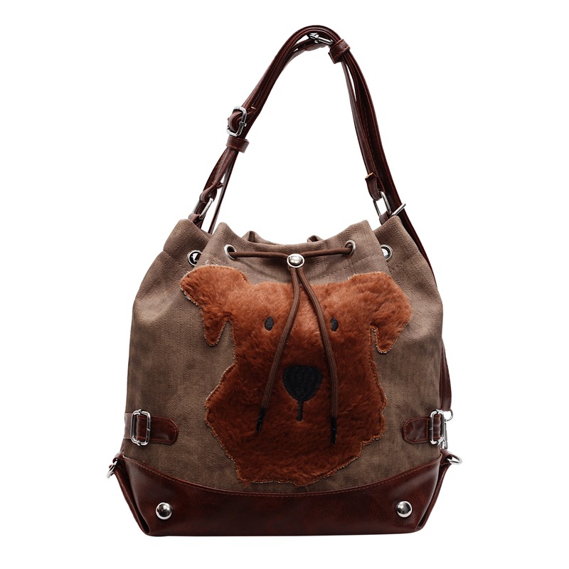 Cute and versatile crossbody bag for commuting, plush and adorable dog tote bag, large-capacity backpack with Korean school style Item Picture