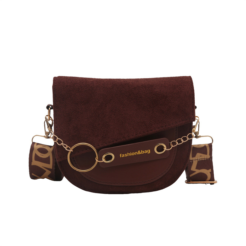 New semi-round bag in solid color crossbody bag, elegant wide shoulder strap saddle bag 2024, fashionable matte design trendy single-shoulder bag Item Picture
