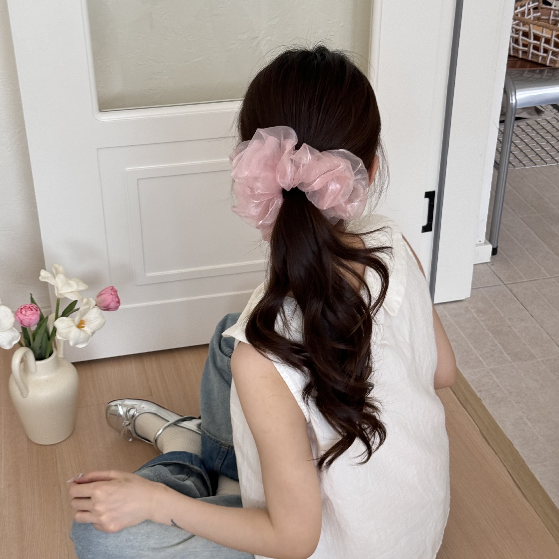 Mint summer Korean style versatile solid color organza hair tie, hair band, hair tie, handcrafted hair tie, ponytail, leather band hair accessory Specification drawing