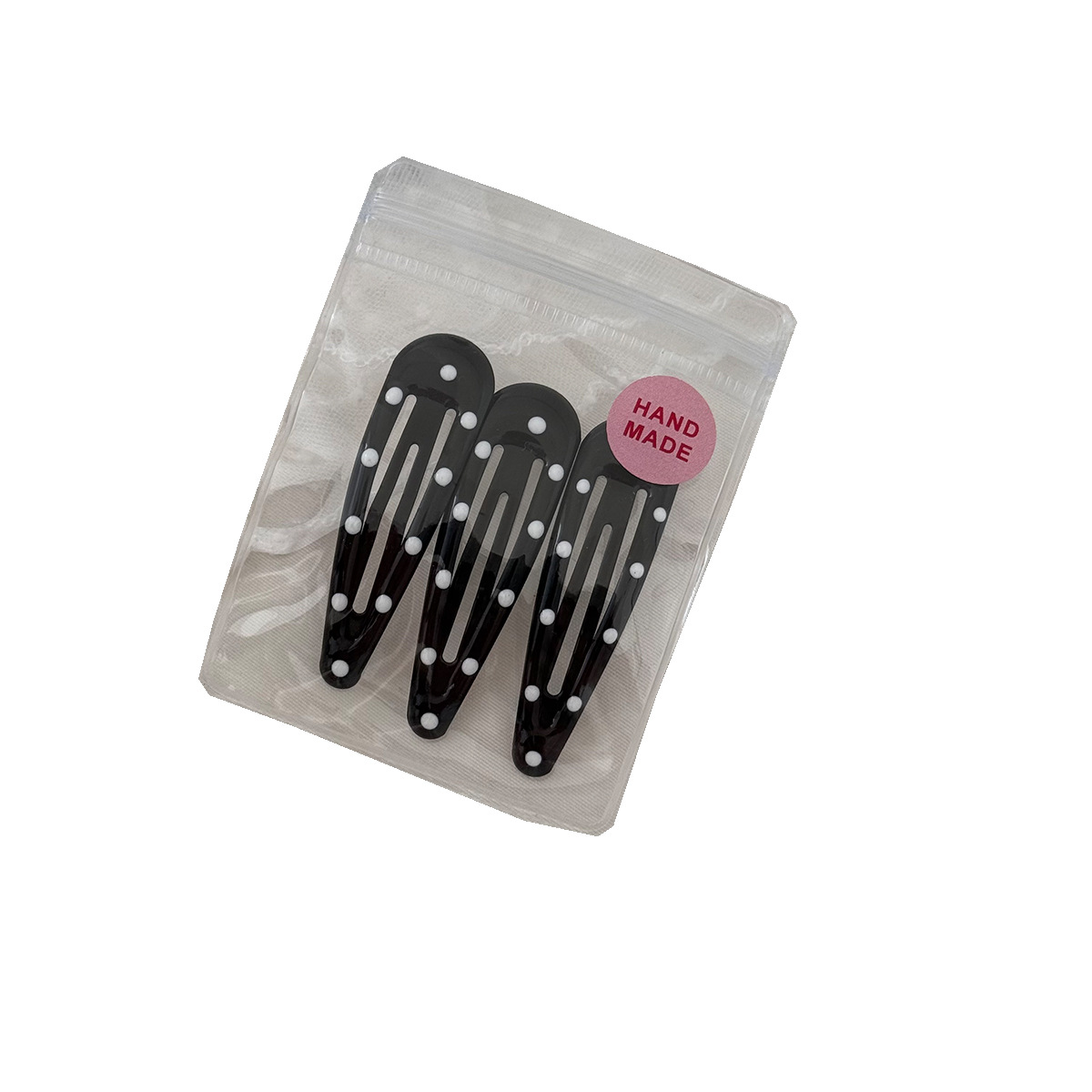 Three sets of new Korean polka dot square hair clips, black and white dot side bangs and bb clips, cute hair accessories Item Picture