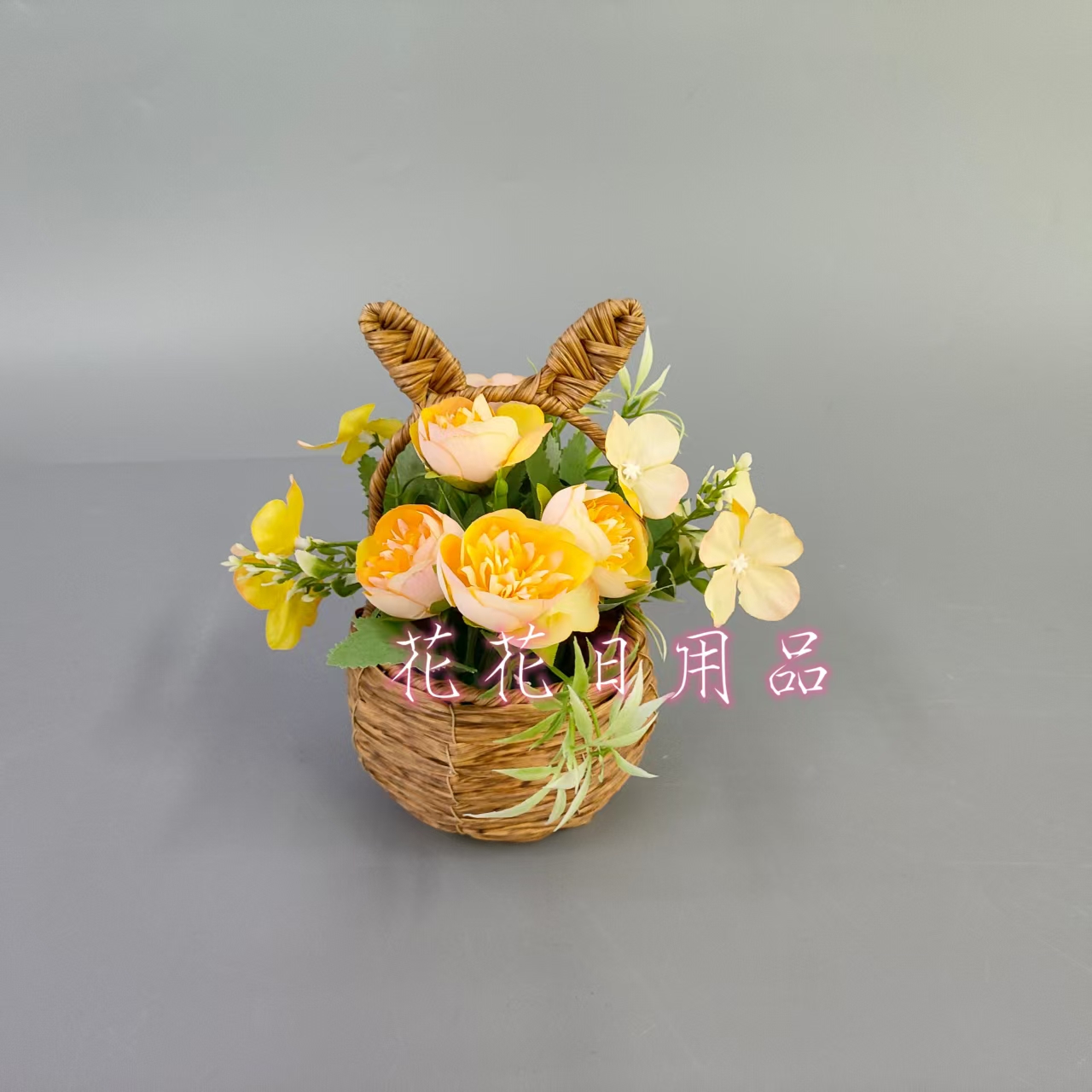 Artificial flowers, fake flowers, bonsai, rabbit ears, bamboo basket POTS, flower bud decorations details Picture