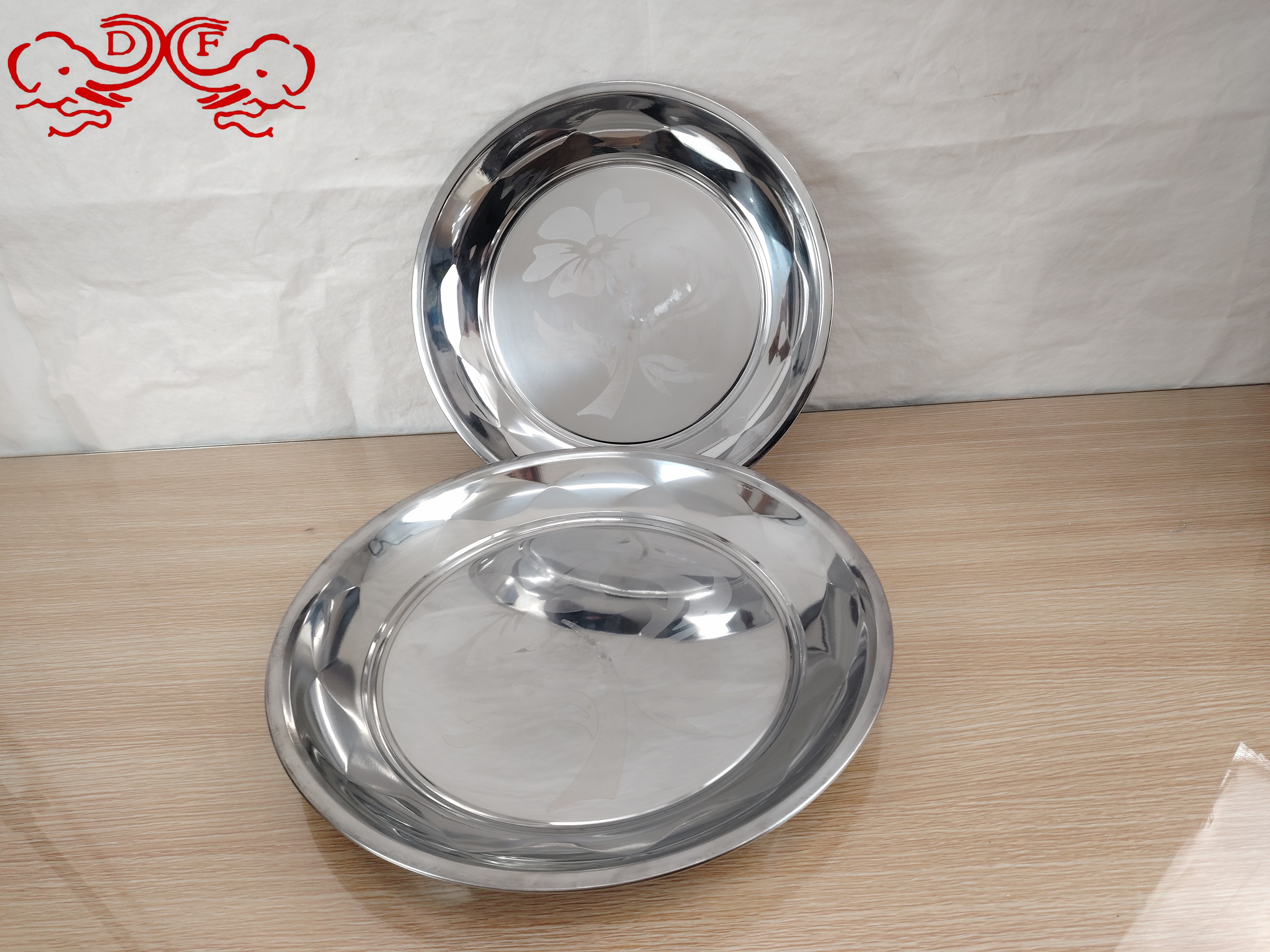 DF99059 stainless steel round plate thickened shallow plate vegetable plate household vegetable plate flat base cold noodle plate Fish plate rice plate DF TRADINGHOUSE details Picture
