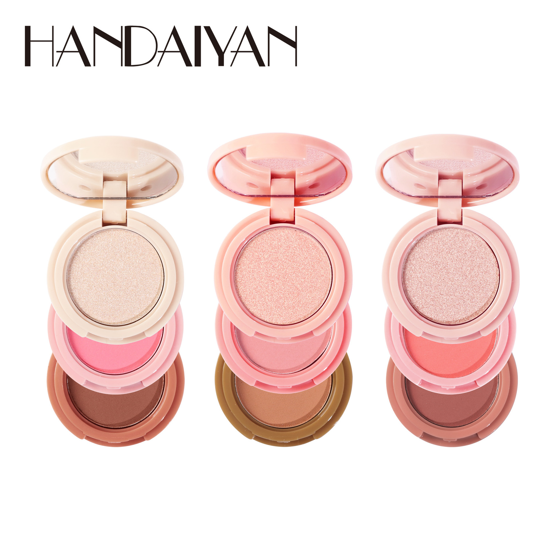 Cross-border Three-color Contouring Palette handaiyan High-gloss Brightening Blush Eyeshadow Long-lasting Waterproof three-in-one Contouring palette Item Picture