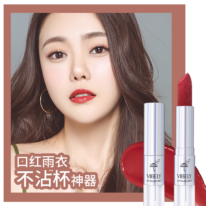 VIBELY Dual-head Lipstick Raincoat Non-stick Cup Long-lasting matte Bright Red 999 Lipstick Two-in-one Lip Gloss Specification drawing