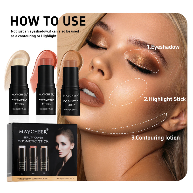 Cross-border trade MAYCHEER Contouring Sticks Three-piece set, facial three-dimensional highlights, shadow blush, and shadow brightening details Picture