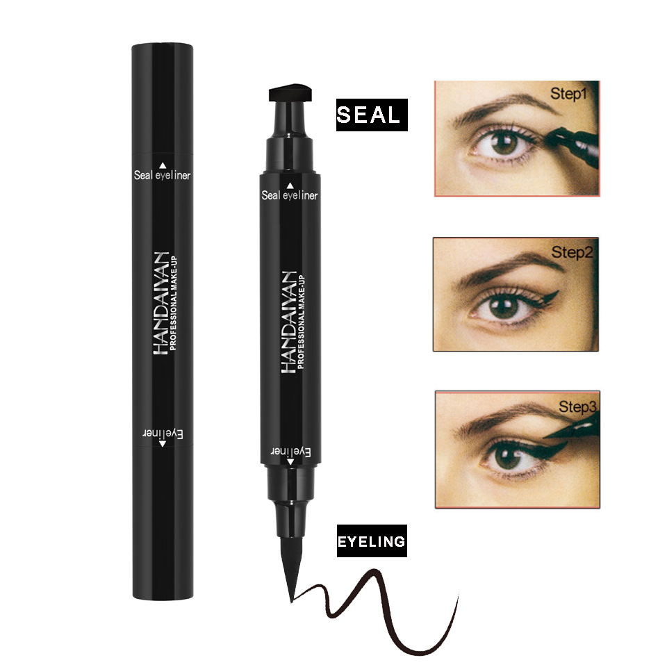 Cross-border double-head seal eyeliner Pen HandAIYAN 2-in-1 Long-lasting waterproof and non-fading triangular eyeliner liquid pen details Picture