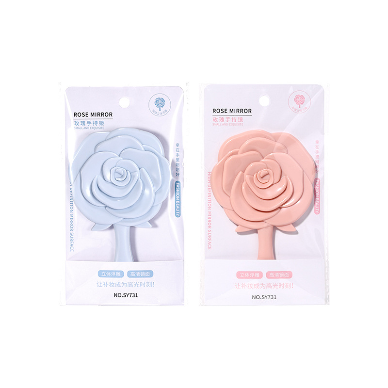LMLTOP Rose Story, the same style of makeup mirror as Yifei, portable handheld mirror, three-dimensional rose small mirror Item Picture