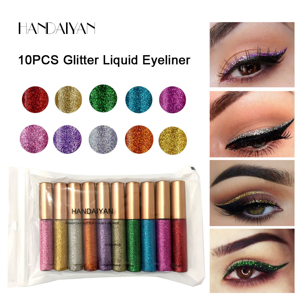 Cross-border Eyeliner HANDAIYAN European and American bestseller Stage Performance Pearlescent Sequin Sparkling Eyeliner Liquid Set of 10 bottles full figure
