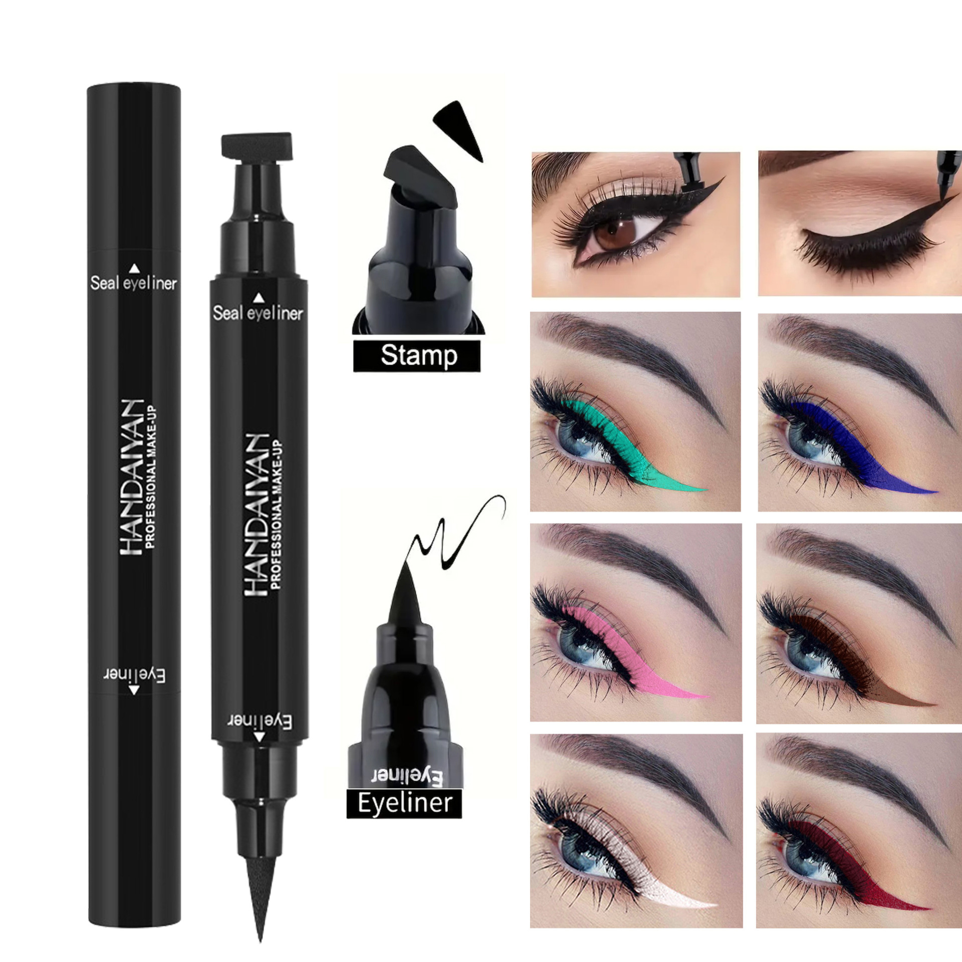 Triangular eyeliner seal color handaiyan eyeliner liquid pen, waterproof, sweat-proof, quick-drying cross-border double-head eyeliner pen Specification drawing