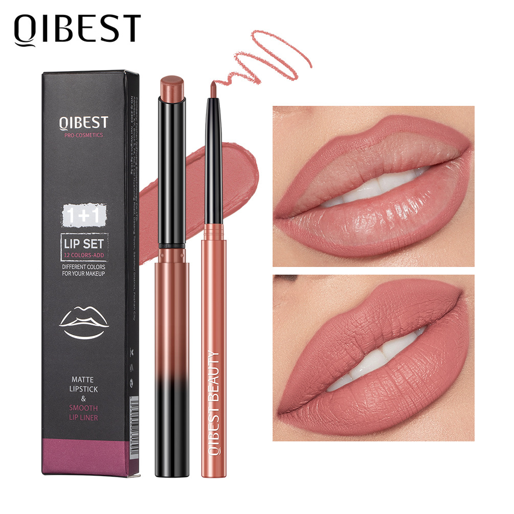QIBEST Lipstick Lip Pen Matte, non-fading, non-blurring, long-lasting waterproof nude lip liner Pen set Wholesale Makeup full figure