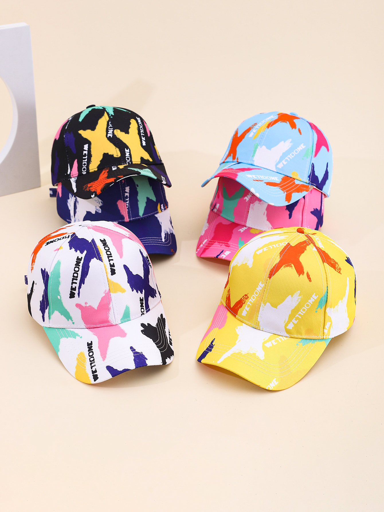 Spring and summer cross-border European and American bestsellers irregular graffiti printed baseball caps, outdoor travel sun protection and shading adult baseball caps, adjustable for foreign trade full figure