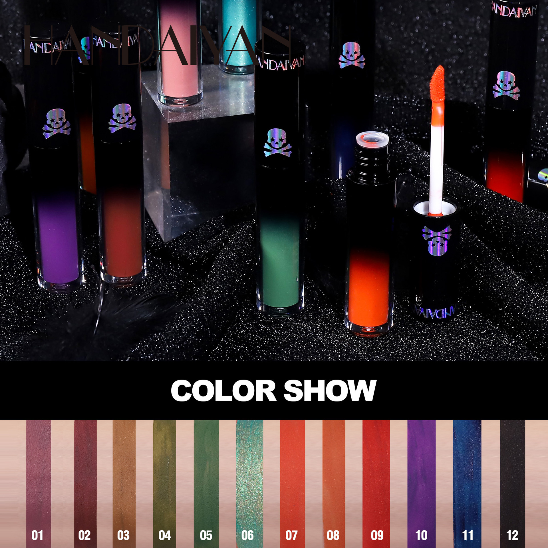 handaiyan's Halloween Gothic style lip gloss, cool girl dark matte lip gloss liquid lipstick Specification drawing
