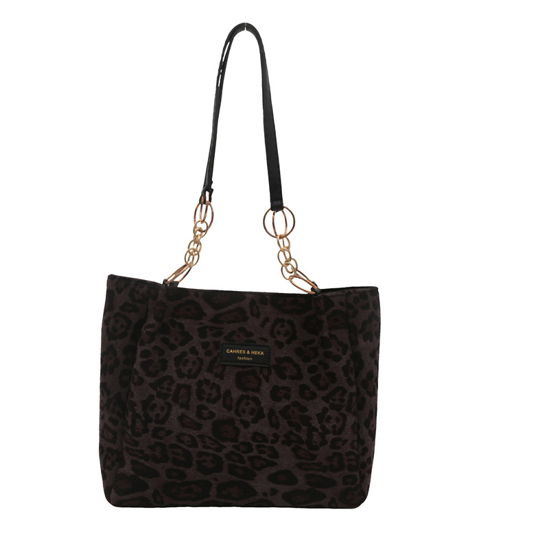 A new velvet leopard print single-shoulder bag and hand-held tote bag for women's casual commuting in autumn and winter 2024 Item Picture