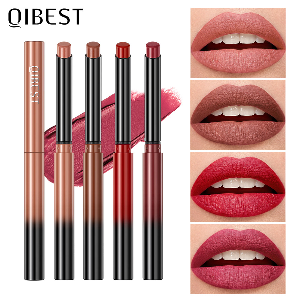 QIBEST Cross-border matte velvet matte lipstick does not stick to cups, does not fade, is easy to apply, moisturizes and lasts long, and is a lipstick for makeup full figure