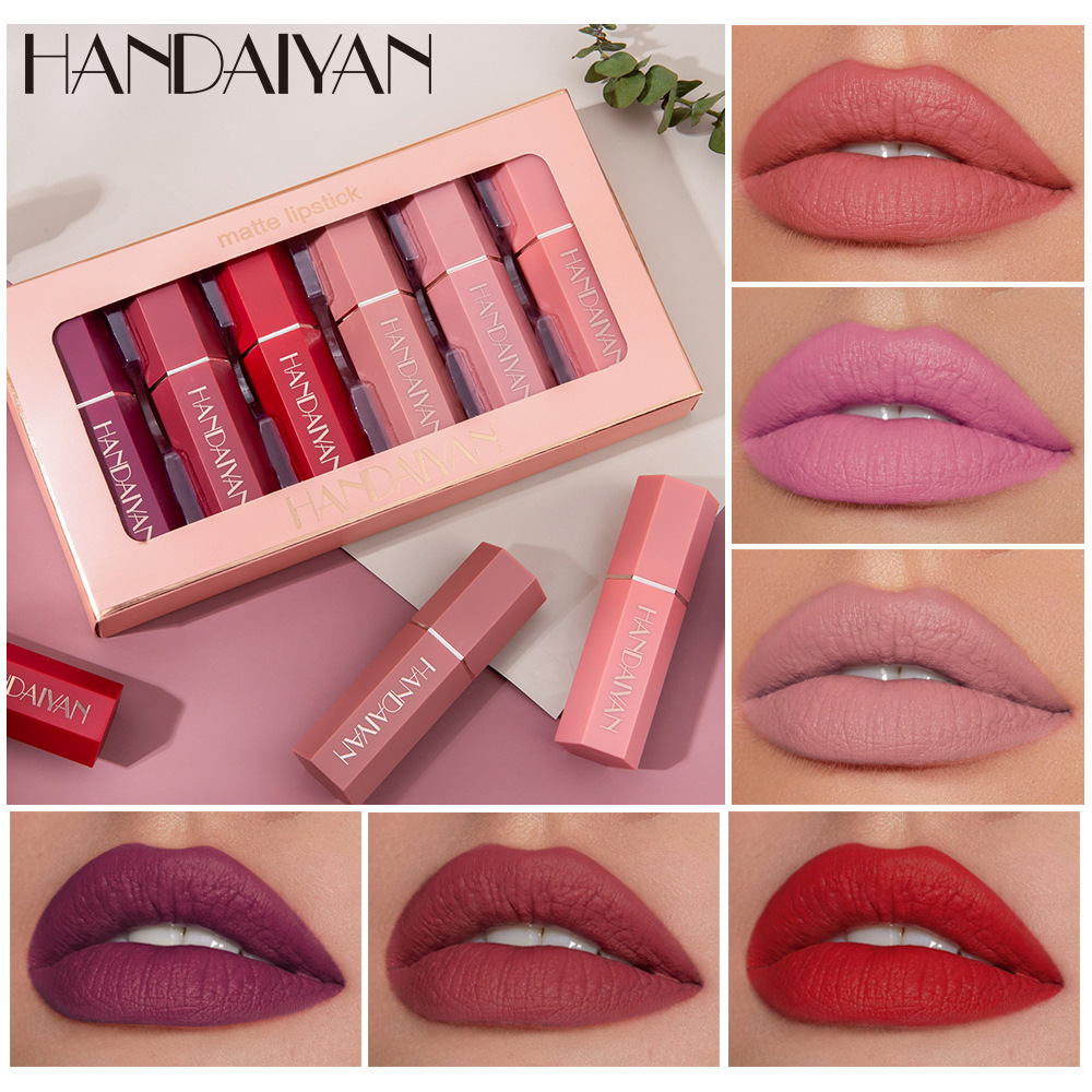 Cross-border matte hexagonal lipstick set, long-lasting waterproof matte Lipstick HANDAIYAN Export Lipstick set box full figure