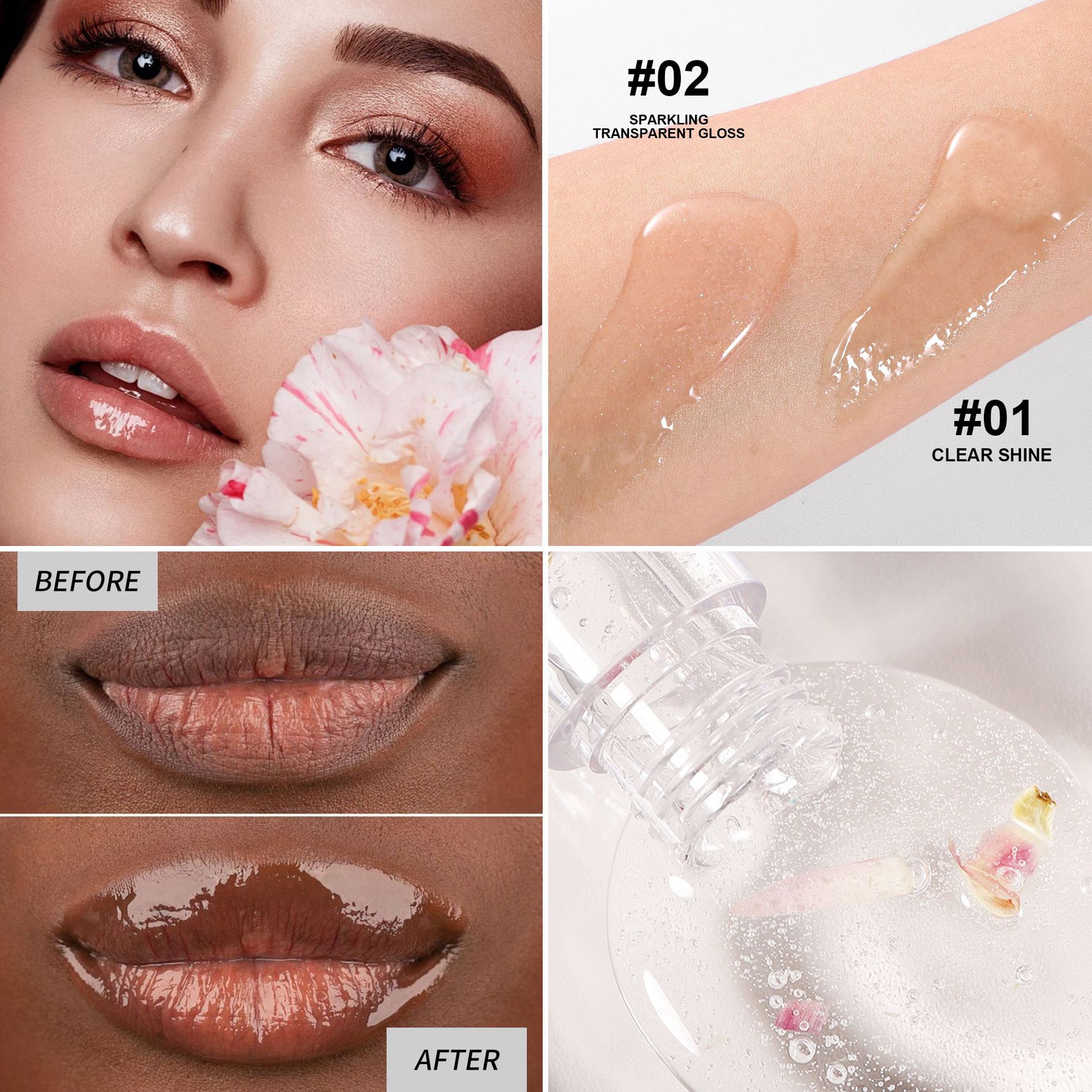 handaiyan Cross-border Transparent Dry Flower Lip Oil Mirror Light Lip Gloss Long-lasting Moisturizing and hydrating Pearlescent Lip gloss Specification drawing