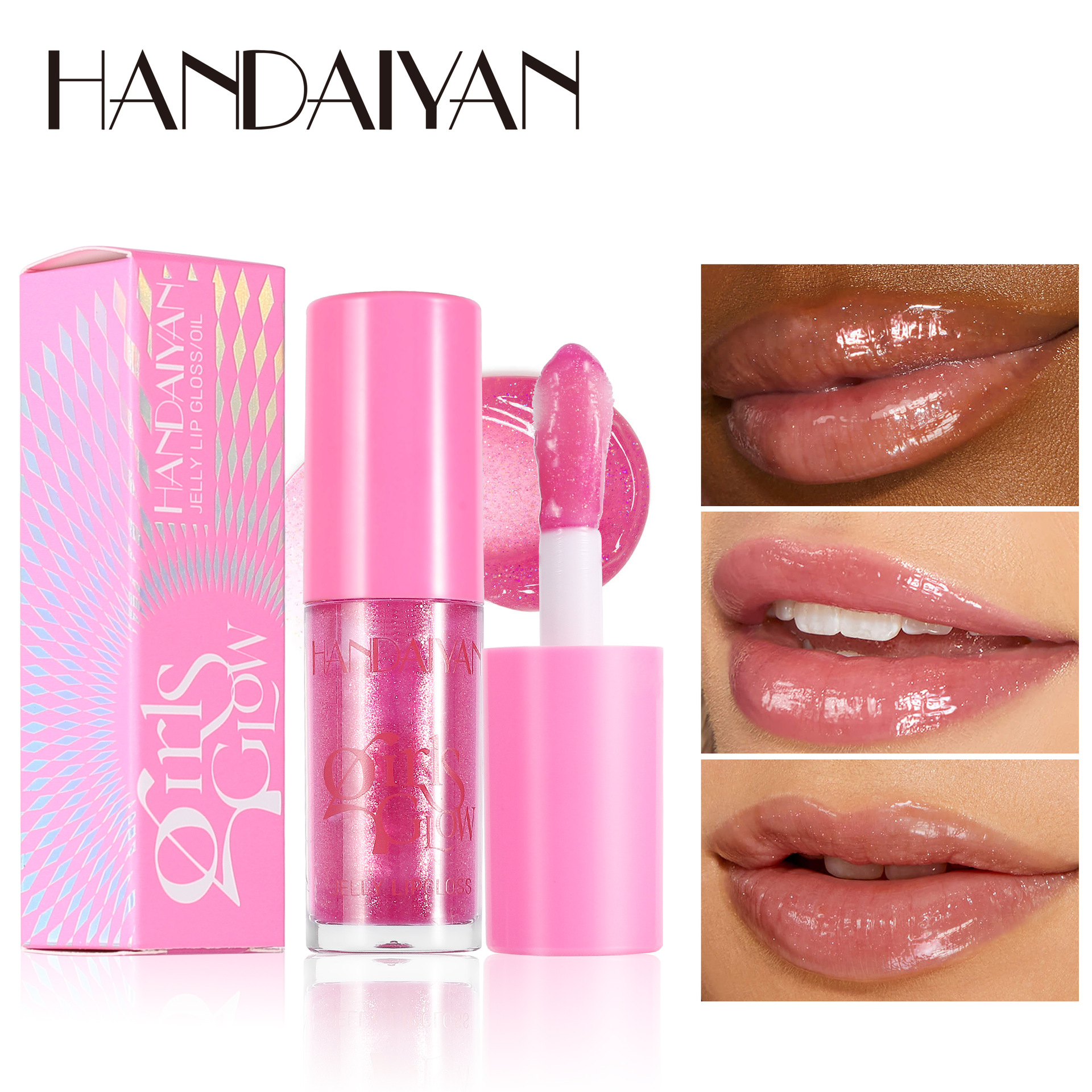 handaiyan Cross-border Transparent Lip Gloss, Dudu Lip Moisturizing and Nourishing Fine Sparkling Pearl Lip Gloss, Water Gloss Lip Gloss, Lip Oil full figure